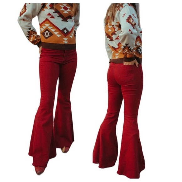 Home Folk Burgundy Flare Jeans - Picture 3 of 16